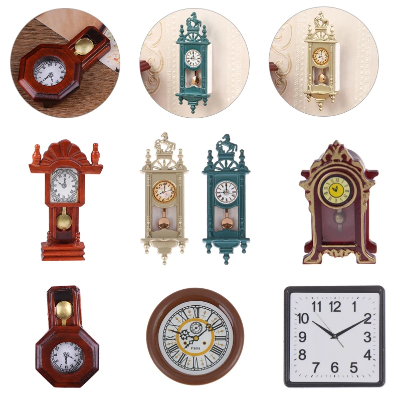 1PC Doll House Scene Props Mini Retro Roman Clock Living Room Decoration Pendant Clock Home Accessories Toys