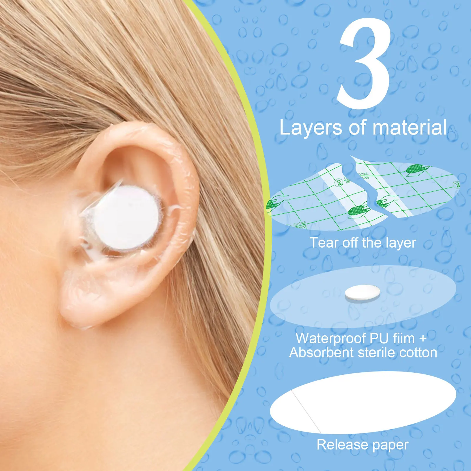 Autocollants d'oreille imperméables pour les tout-petits, artefacts de protection des oreilles pour le bain, patch de natation et de shampooing pour bébé, 60 pièces