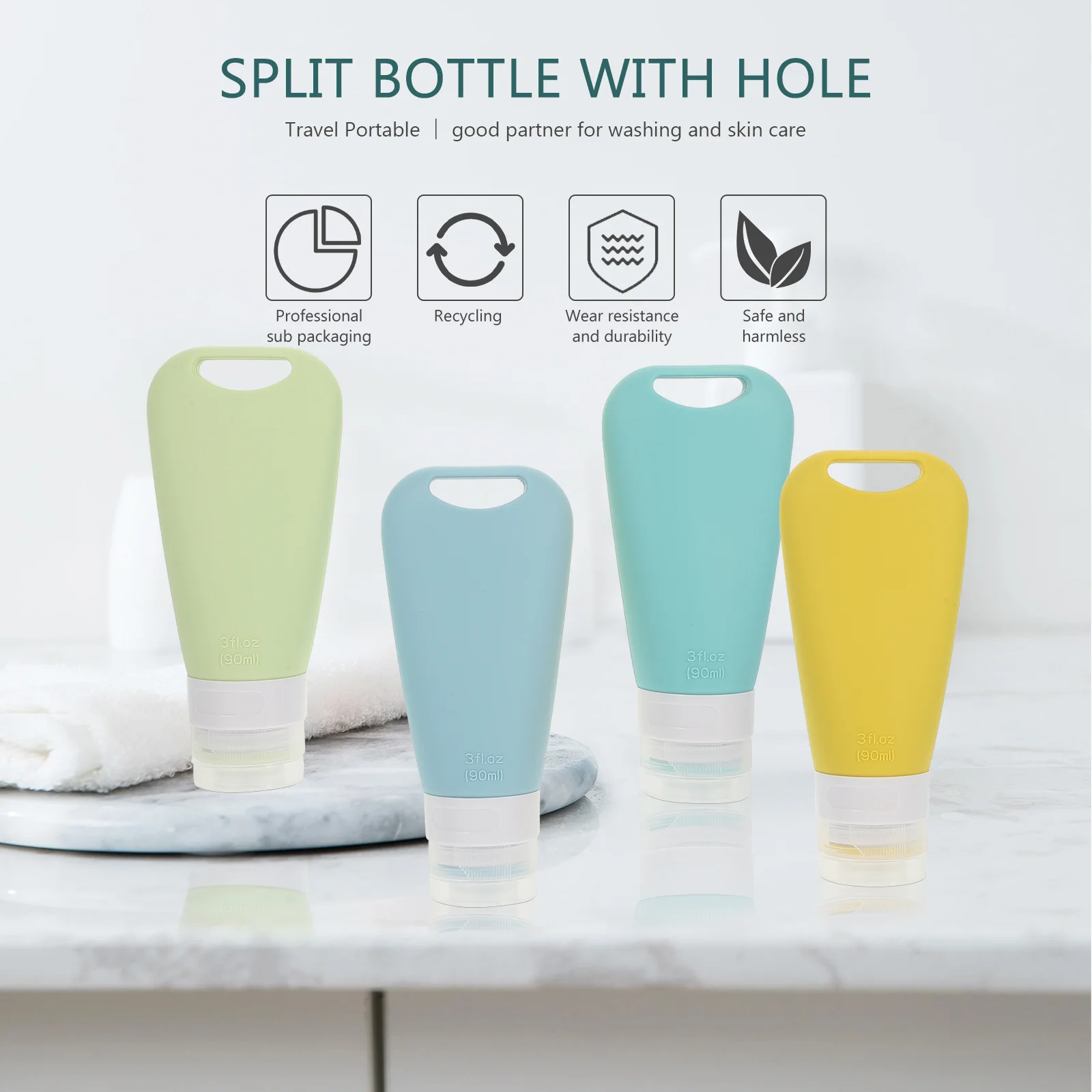 

4Pcs Travel Bottles Set Silicone Lotion Sub Bottles Portable Toiletries Containers Leakproof Shampoo Dispensers for Makeup