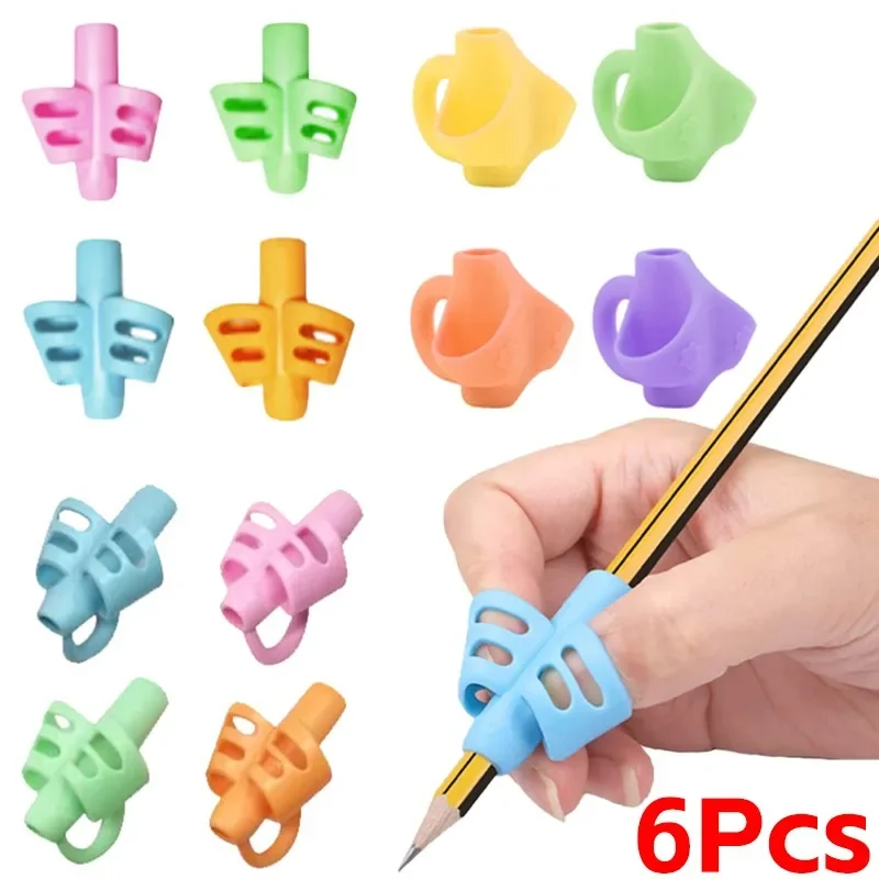6Pcs Silicone Pencil Grasp 2/3Finger Gel Pen Grips Children Writing Training Correction Tool for Student Gift Writing Corrector