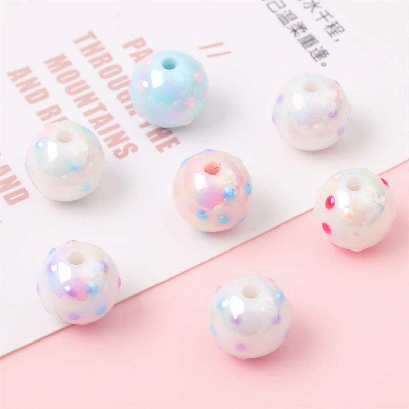 4/10pcs 16mm Lovely Handmade Painted Acrylic Pink Blue Dot Round Beads for Necklace Bracelet Making DIY Jewelry Beads