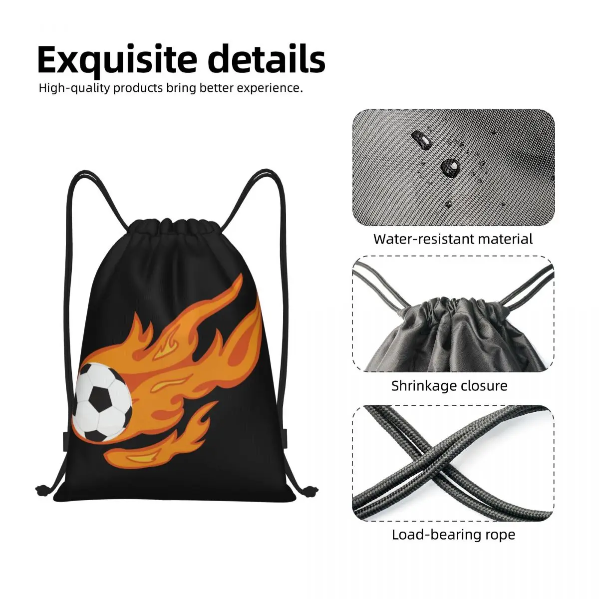 Custom Soccer Fire Football Drawstring Bags for Training Yoga Backpacks Women Men Sports Gym Sackpack