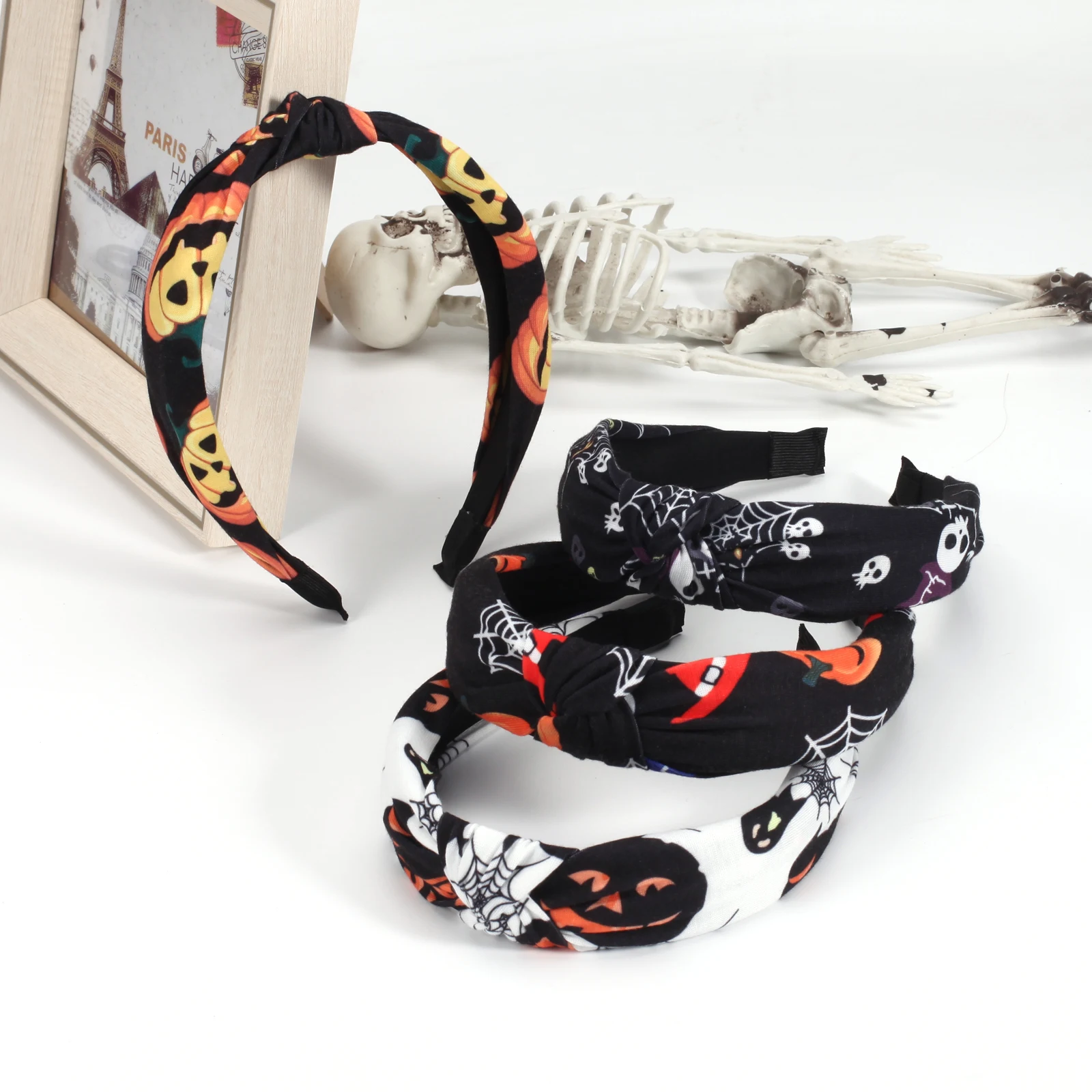 Ghost Skull, Pumpkin, Spider Web, Bat Pattern Halloween Element Hair Band Headbands for Women Girls