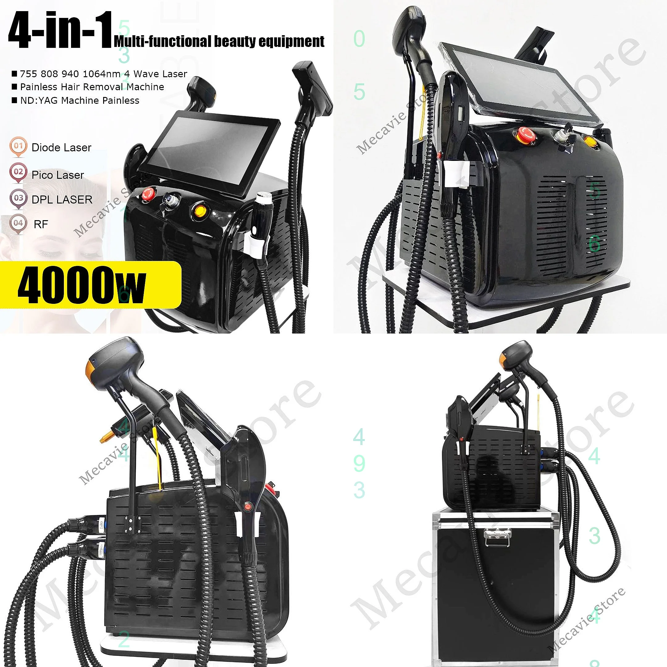 Beauty Salon 4 in 1 Diode Laser Pico 808 Carbon Peeling RF IPL Nd Yag Picosecond Hair Removal Tattoo Removal Machine