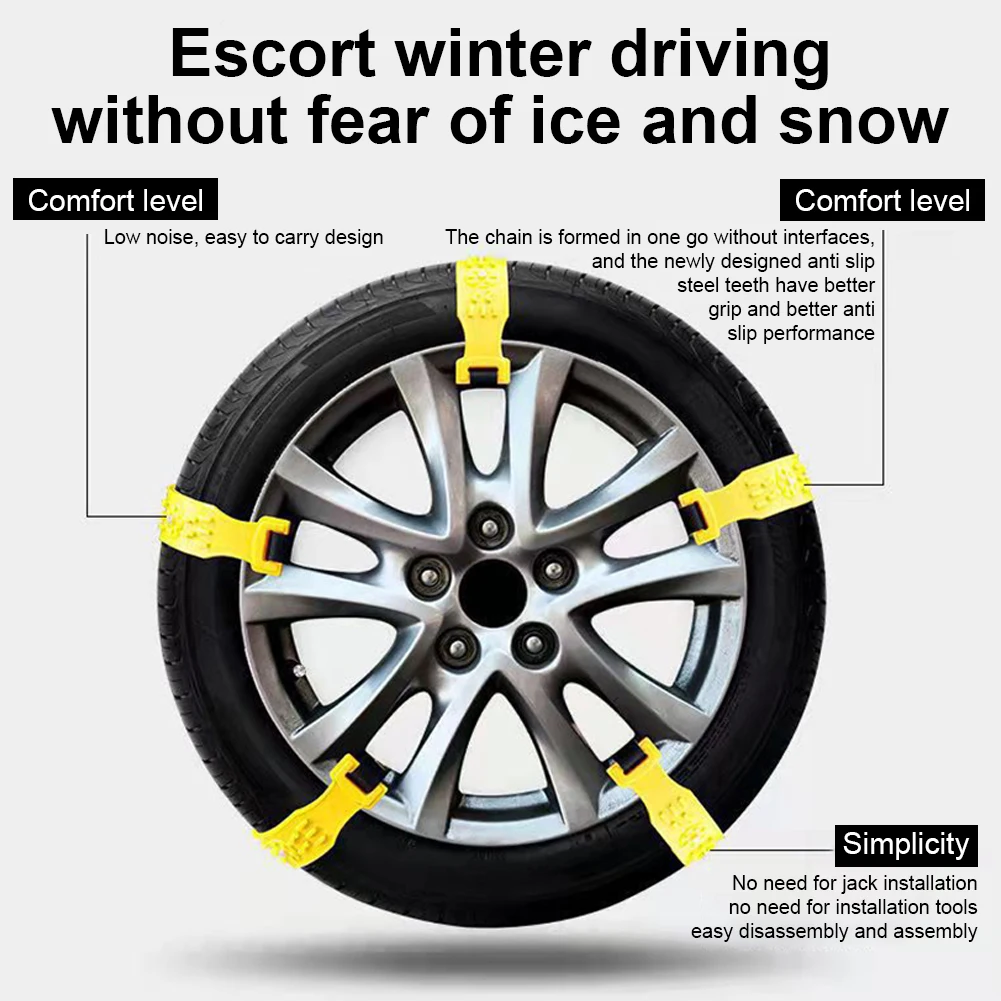 10pcs Car Snow Chains TPU Wheel Security Chains Adjustable Snow Tire Chains Belt Emergency Anti-Slip For Cars Trunk SUV Traction