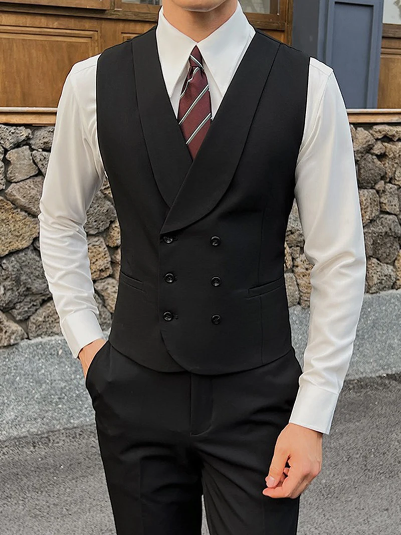 

MN8888 groom wedding best man suit dress vest men's high-end double-breasted casual solid color vest brother group suit