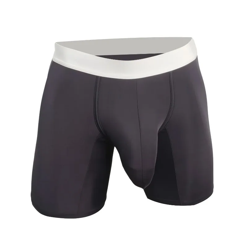 Mens Ice Silk Boxer Briefs Deep Enormous Pouch Breathable Cool Long Sports Running Underwear Anti Friction Chafe Free Trunks