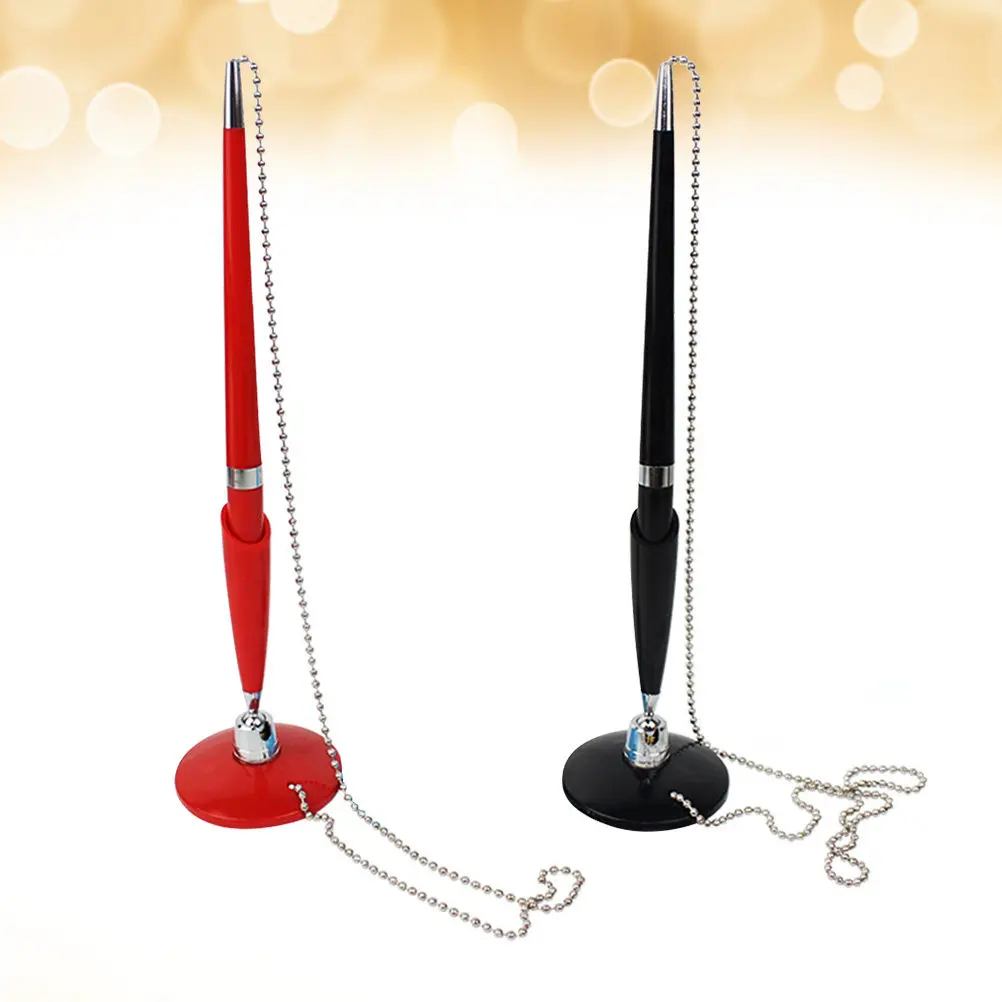 2Pcs Rotating Desktop Ballpoint Pens with Adhesive Base, Ergonomic Grip & Smooth Writing for Office, Bank, Hotel