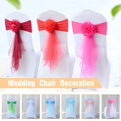 5X Wedding Chair Elastic Flower Band Bowknot Party Banquet Chair Decoration with European Long Tail Strap Friend Activities