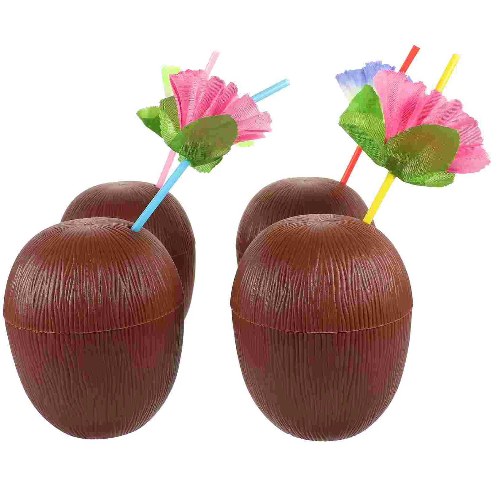 4 Pcs Mugs Coconut Shaped Beverage Cup Kids Cups Decorate Hawaiian Party Supplies Plastic Drinking Luau Banquet