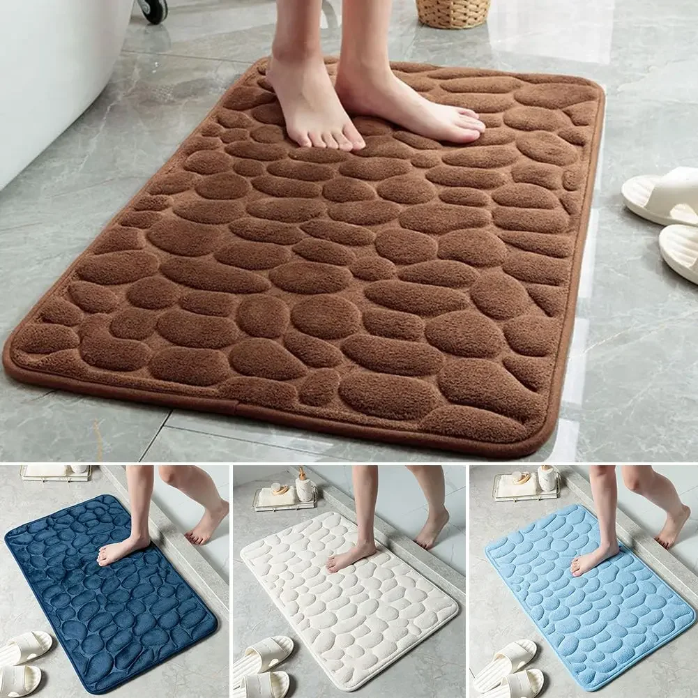 1pc Non Slip Bathroom Mat Non-slip Pebble Carpets Bathroom Mats Absorbent Floor Toilet Memory Foam Mat Door Floor Mats