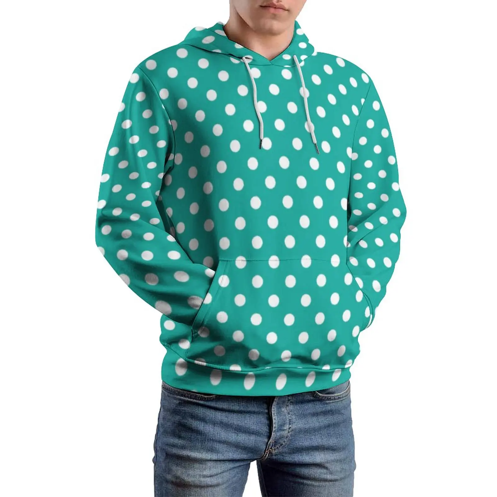 

White Polka Dot Casual Hoodies Man Cute Spots Print Street Fashion Hoodie Autumn Long Sleeve Pretty Design Sweatshirts Plus Size