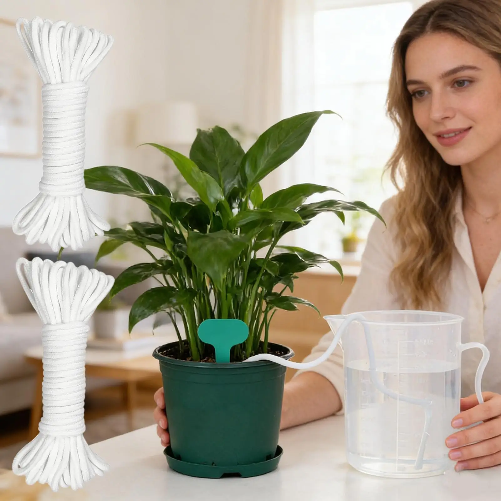 Self Watering Wick 2-Piece 60 Feet 1/6 Inch Reusable Potted Flower Automatic Plant Waterer For Flower Pot Planter Indoor Balcony