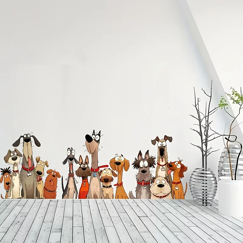 1pc Cartoon Dog Group Themed Wall Decal, suitable for decorating living rooms, bedrooms and pet shops, a fun gift for dog lovers