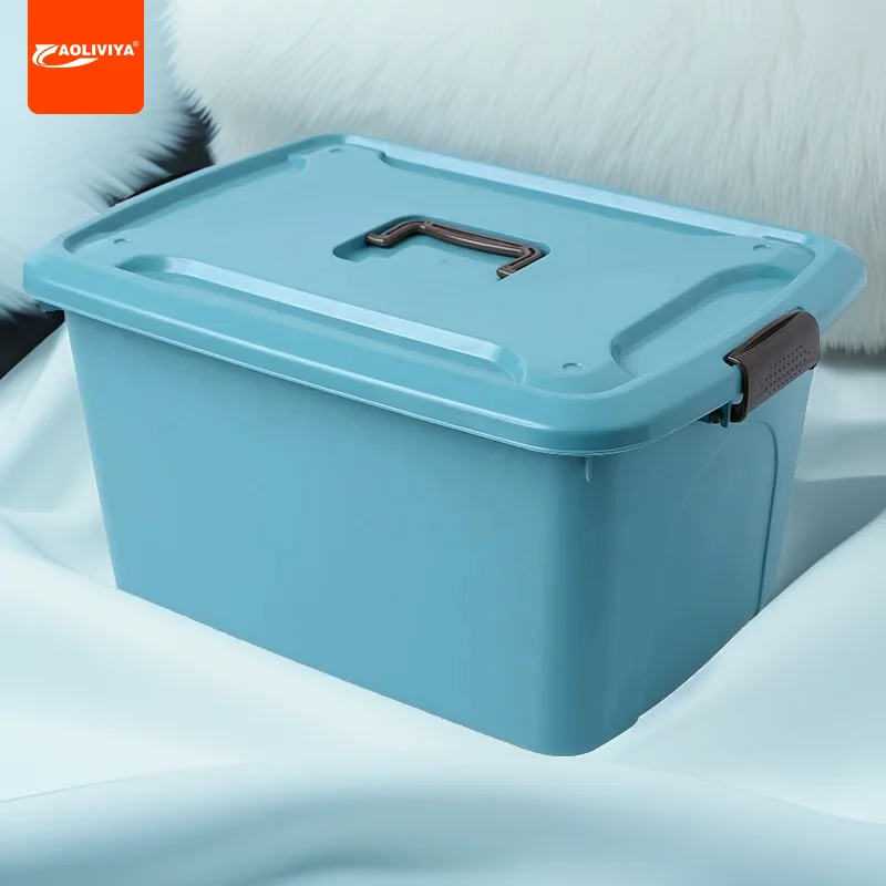 Aoliviya Household Large Plastic Storage Box Clothes Sundries Large Capacity Toy Simple Transport Belt Portable Storage Box Suit