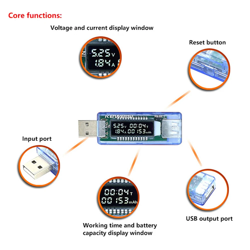 المحمولة USB تستر الجهد الحالي شاحن قدرة تستر شاشة ديجيتال اختبار البطارية الفولتميتر مقياس التيار الكهربائي التوصيل والتشغيل