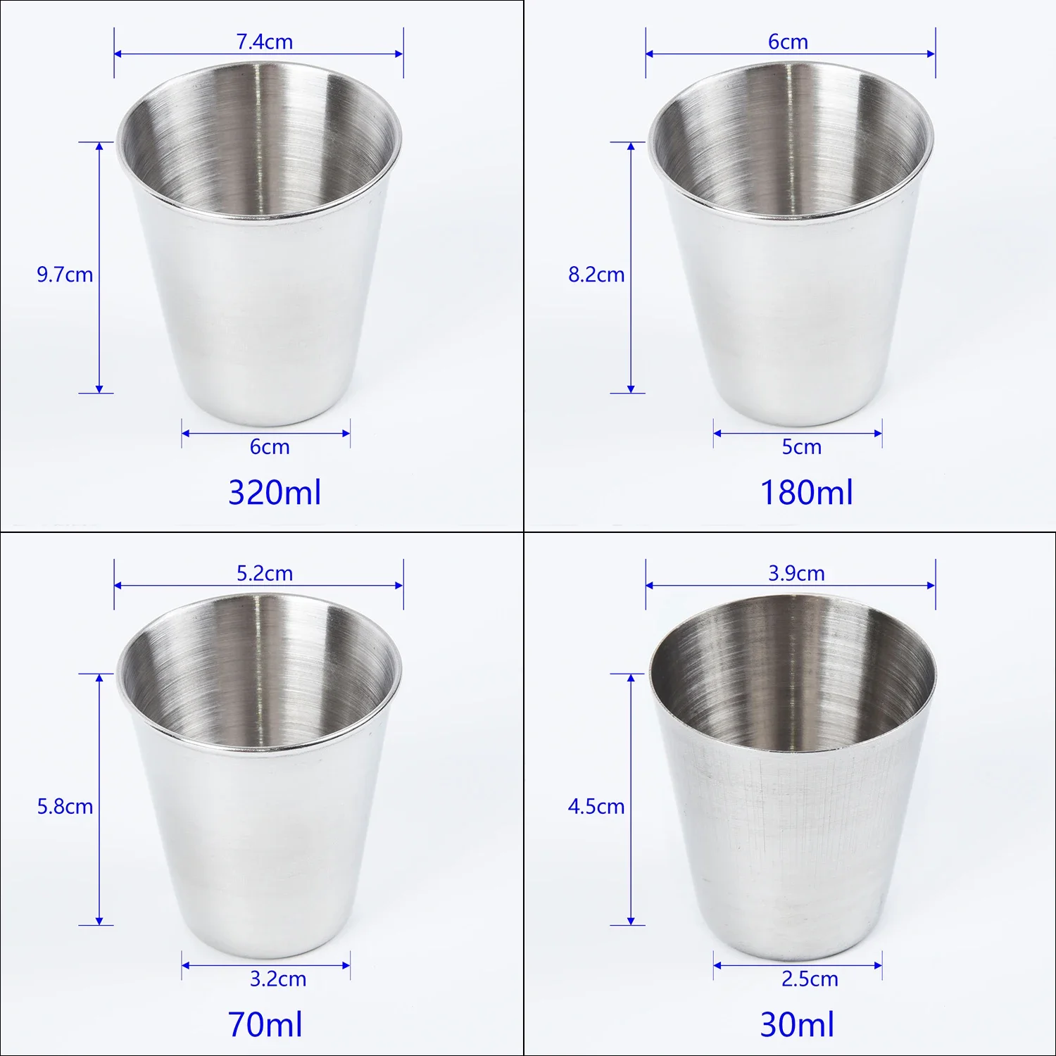 Tazza in metallo in acciaio inossidabile Tazze da birra Bicchiere da vino bianco Bicchiere da caffè Tazze da campeggio da viaggio Bere tazza da tè all'aperto 180ml 320m 30ml