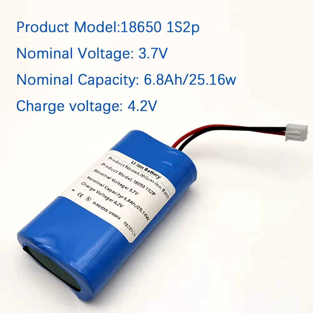 3.7V 6800mAh Li-ion 18650 1S2P 6800mAh Rechargeable Lithium Battery, Amplifier, Speaker Protection Board, Customizable Link Plug