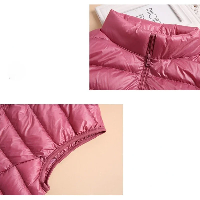 جديد أسفل خفيفة الوزن الأبيض بطة أسفل سترة قصيرة سترة دون أكمام الخريف/الشتاء سليم صالح الترا خفيفة أسفل سترة النساء السترات #6
