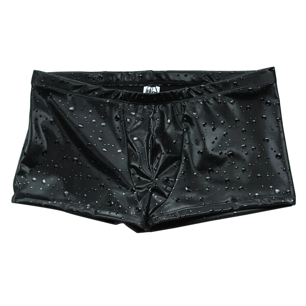 Men Sexy Shorts Glossy Underwear Waterproof Latex Ammonia Low Waist Boxer Pants Swimming Trunks Tight Stretchy view 3