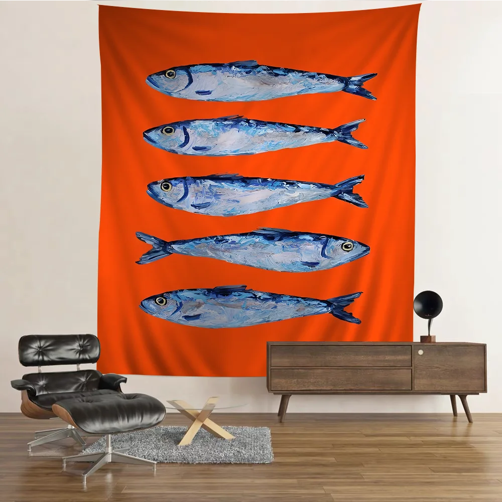 

Colorful Sardine Lobster Fish Hippie Wall Hanging Tapestries Art Science Fiction Room Home Decor Kawaii Room Decor