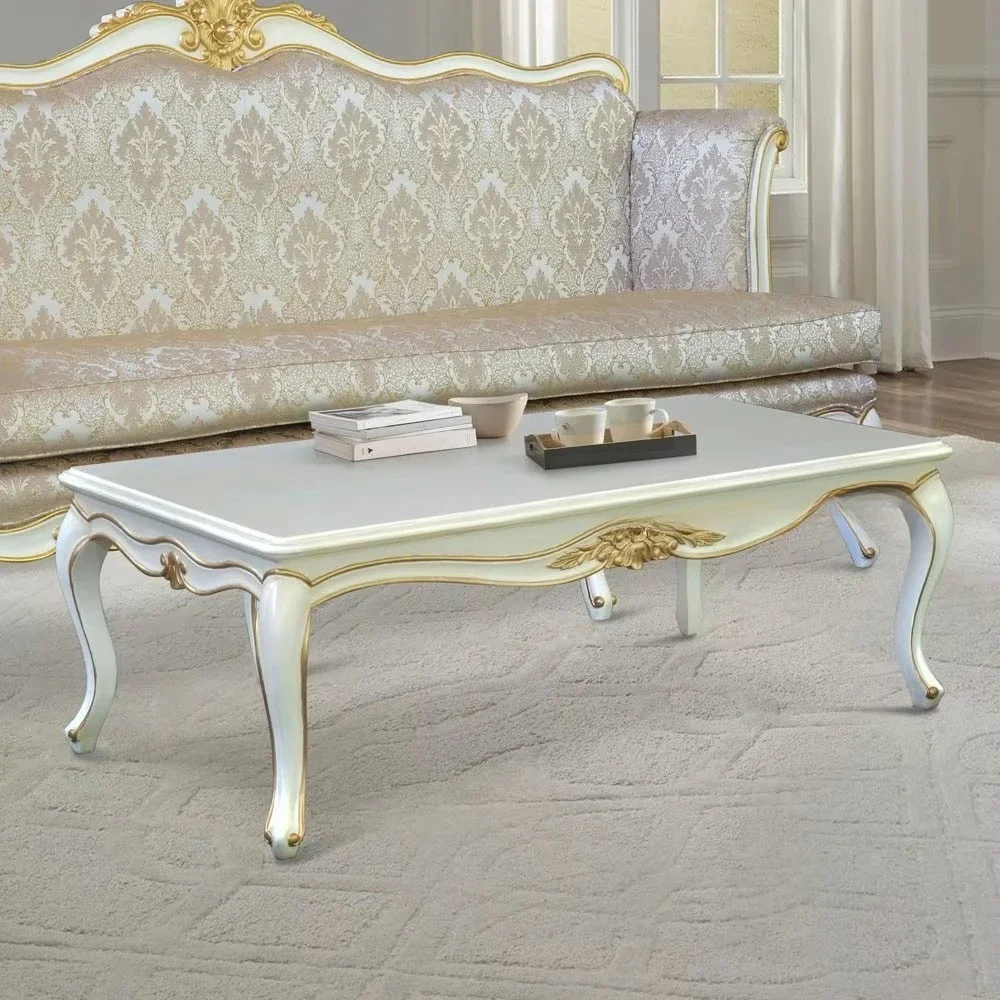 クラシックなコーヒーテーブル、白塗装の無垢材