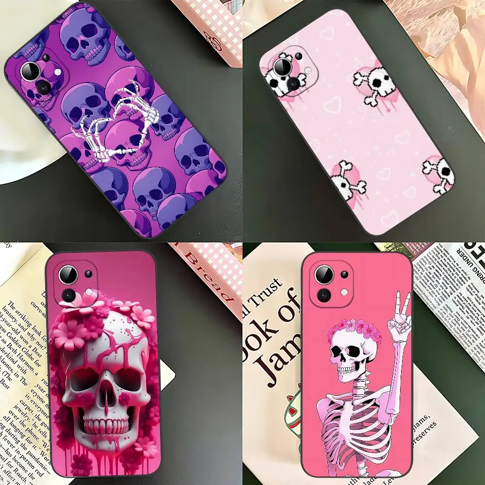 

Pink Purple Skull Feather Gauze Phone Case Black With For Xiaomi 11 12 Redmi Note 11 5G 8T 9A 9 10T Note8Pro Note9 12S Ultra