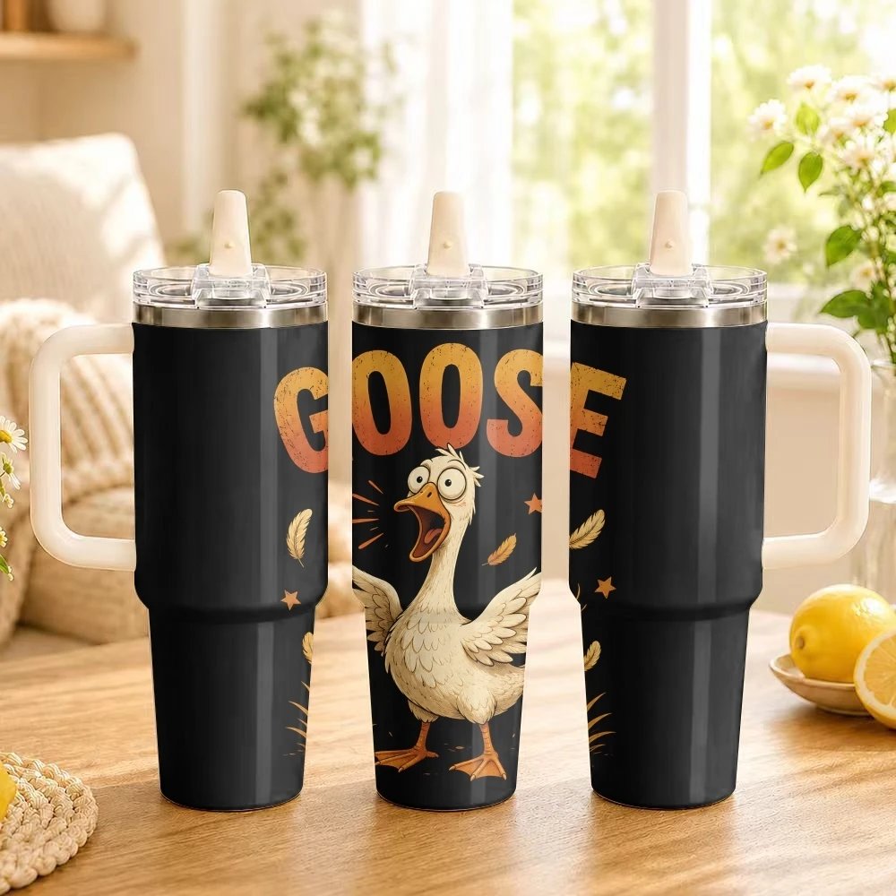 Funny Rooster F-Caw-F Ducks Geese Vacuum Flasks 40oz Thermal Tumbler Handle Stainless Steel Insulated Water Portable Mug Cup