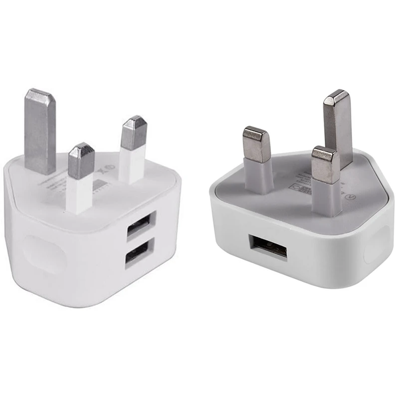 (NEW) 2X Universal USB Uk Plug 3 Pin Wall Charger Adapter With USB Ports Travel Charger Charging For Phone Ipad(1 Port&2 Port)