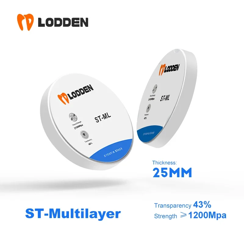 LODDEN ST-ML Multilayer Zirconia Blocks Dental Lab CAD CAM 98x25mm Teeth Whitening 43% High Strength ≥1200 Zirconia VITA 16