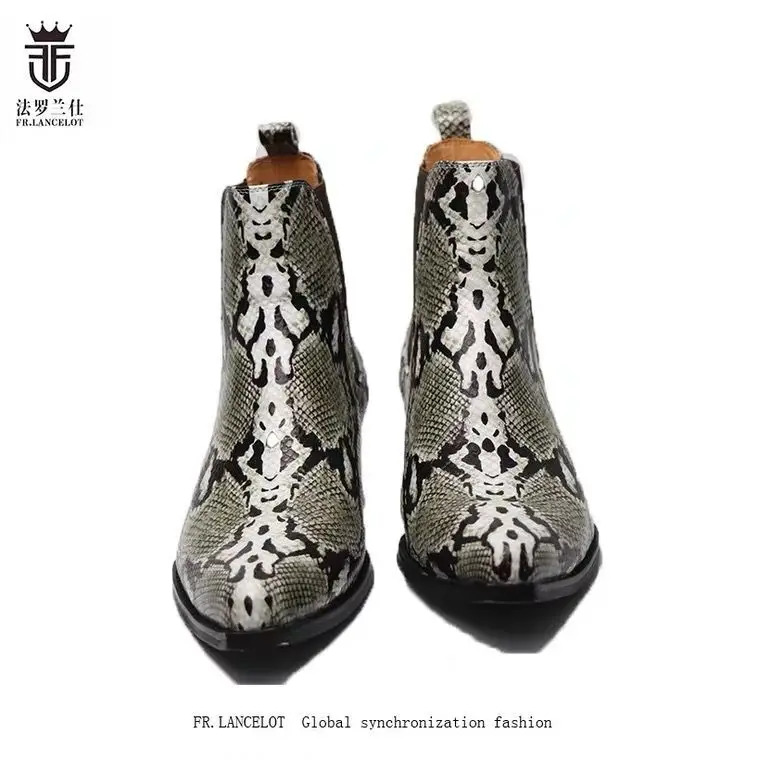 Real Leather Alligator Leather Men boots Elastic band fashion boy Chelsea Boots 3cm heel pointed toe short shoes man