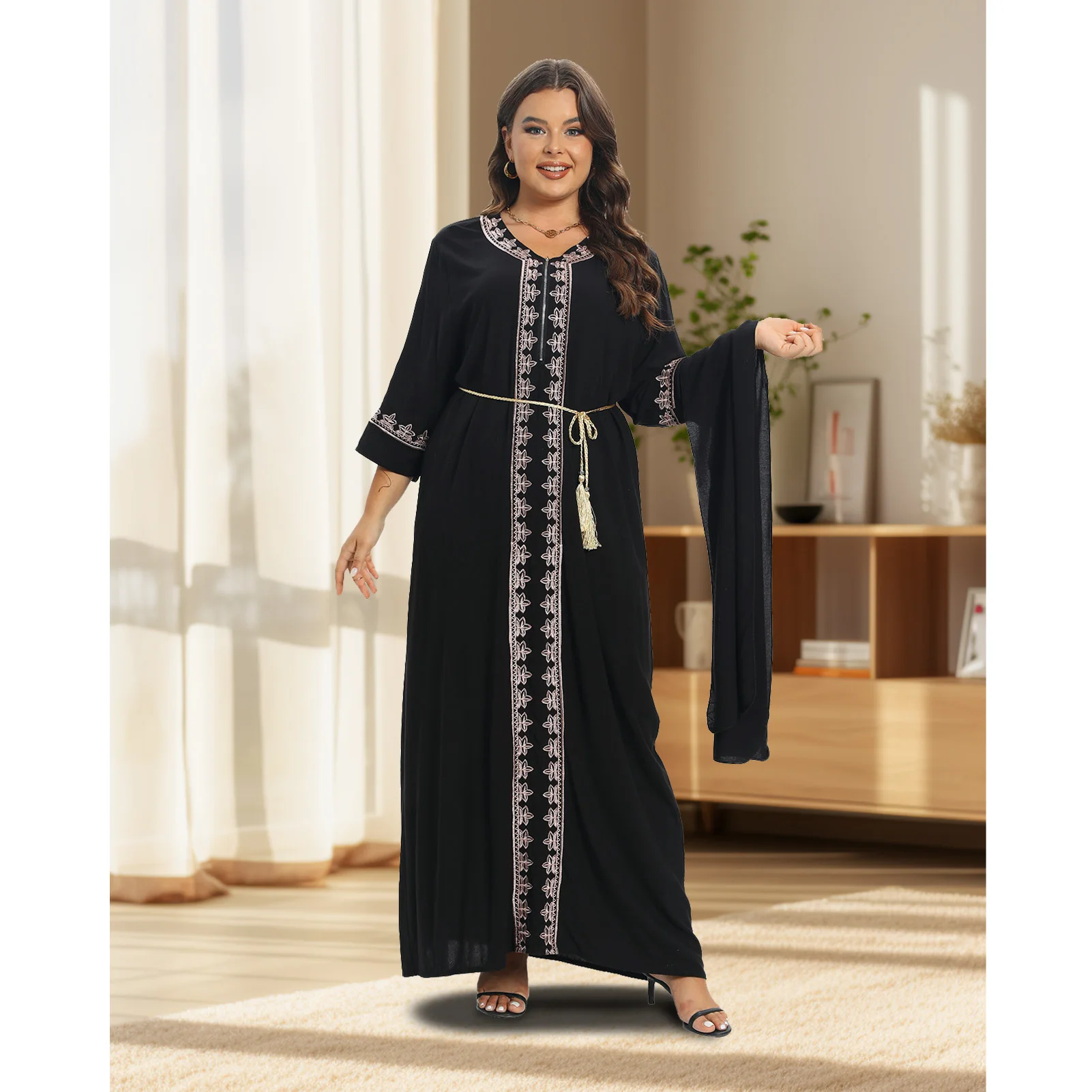 New Style Plus Size Moroccan African Dashiki Cotton Embroidery Abaya  O-neck Jilbab Kaftan Loose Boubou Casual Traditional Dress