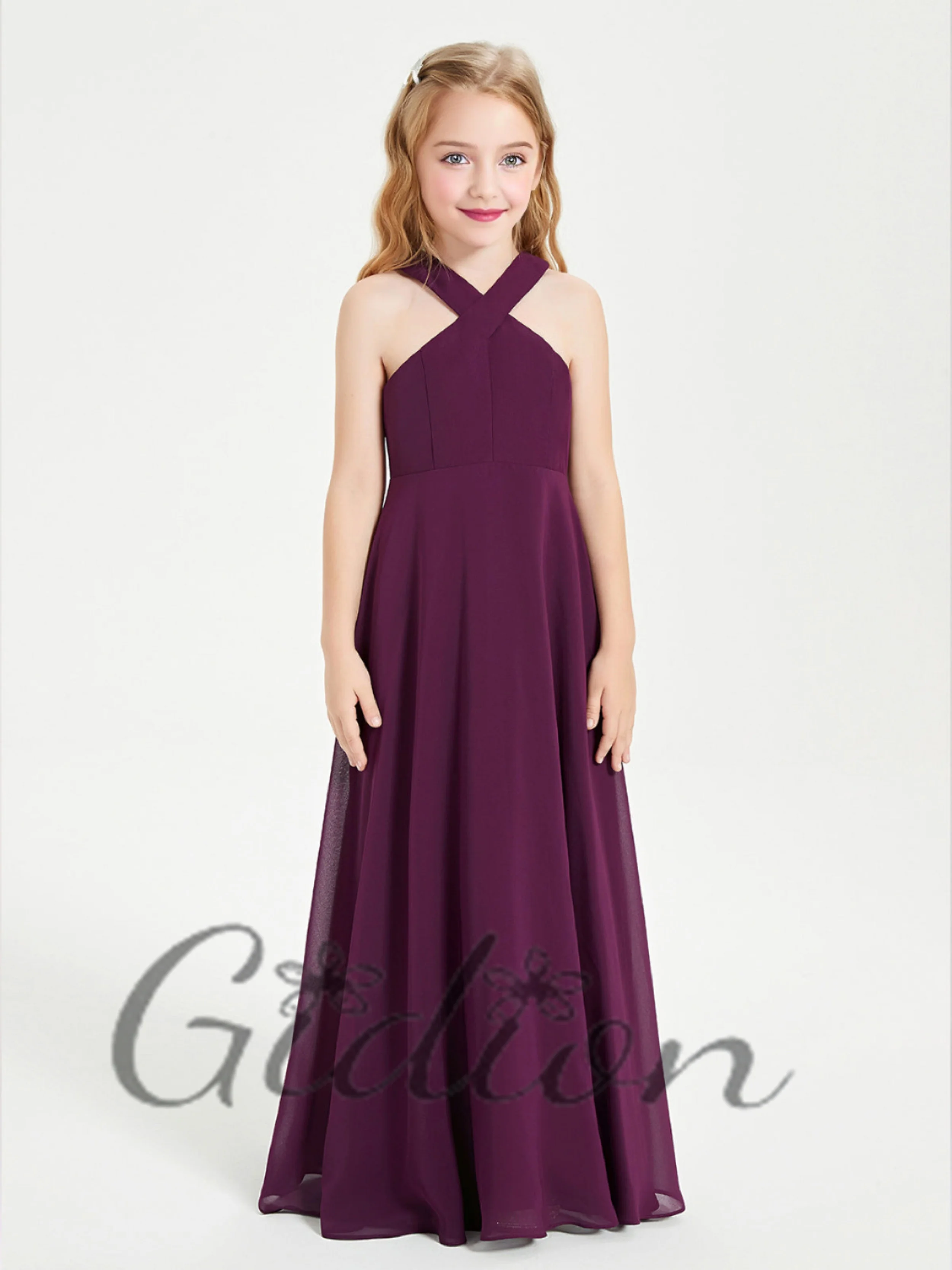 

Chiffon Grecion Neckline For Kids Birthday Evening Party Wedding Ball Event Prom Pageant Celebrations Junior Bridesmaid Dress