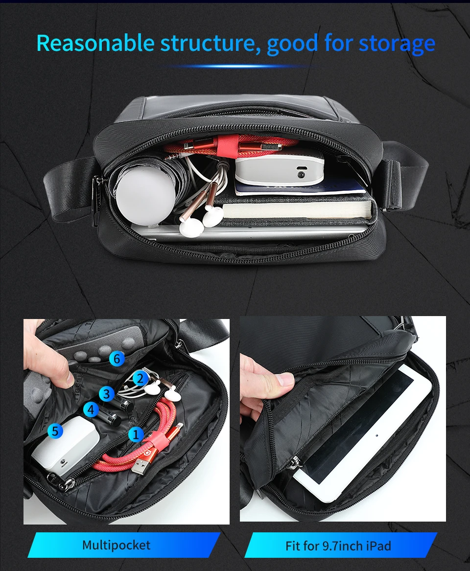 Tigernu Vintage wasserdichte Umhängetasche Herren Mode Umhängetaschen stoßfest fit 9.7 "iPad Herren tasche Gürtel tasche Mann Tasche für Männer – Detail 2