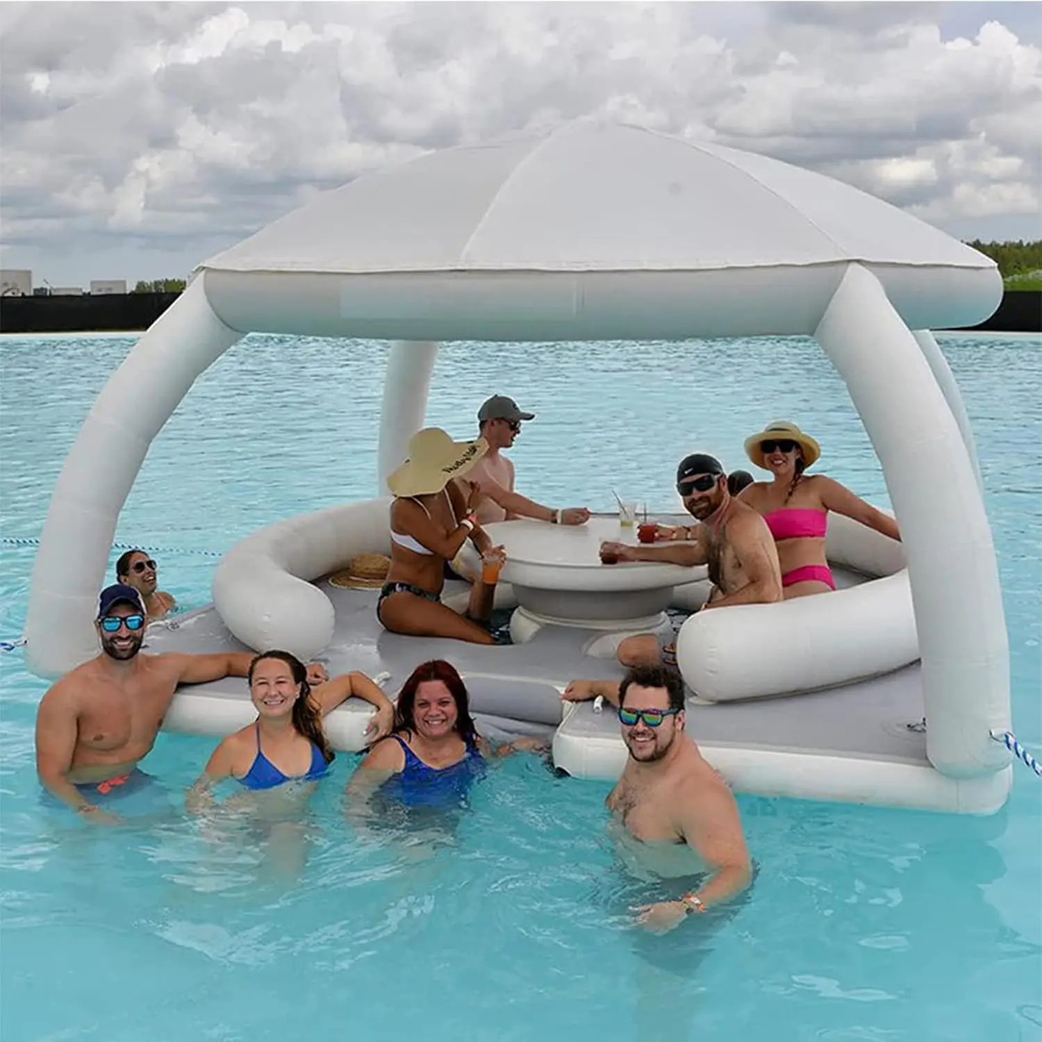 Giant Inflatable Docking Station Inflatable Floating Platform Inflatable Water Party Island Tent With Sunshade