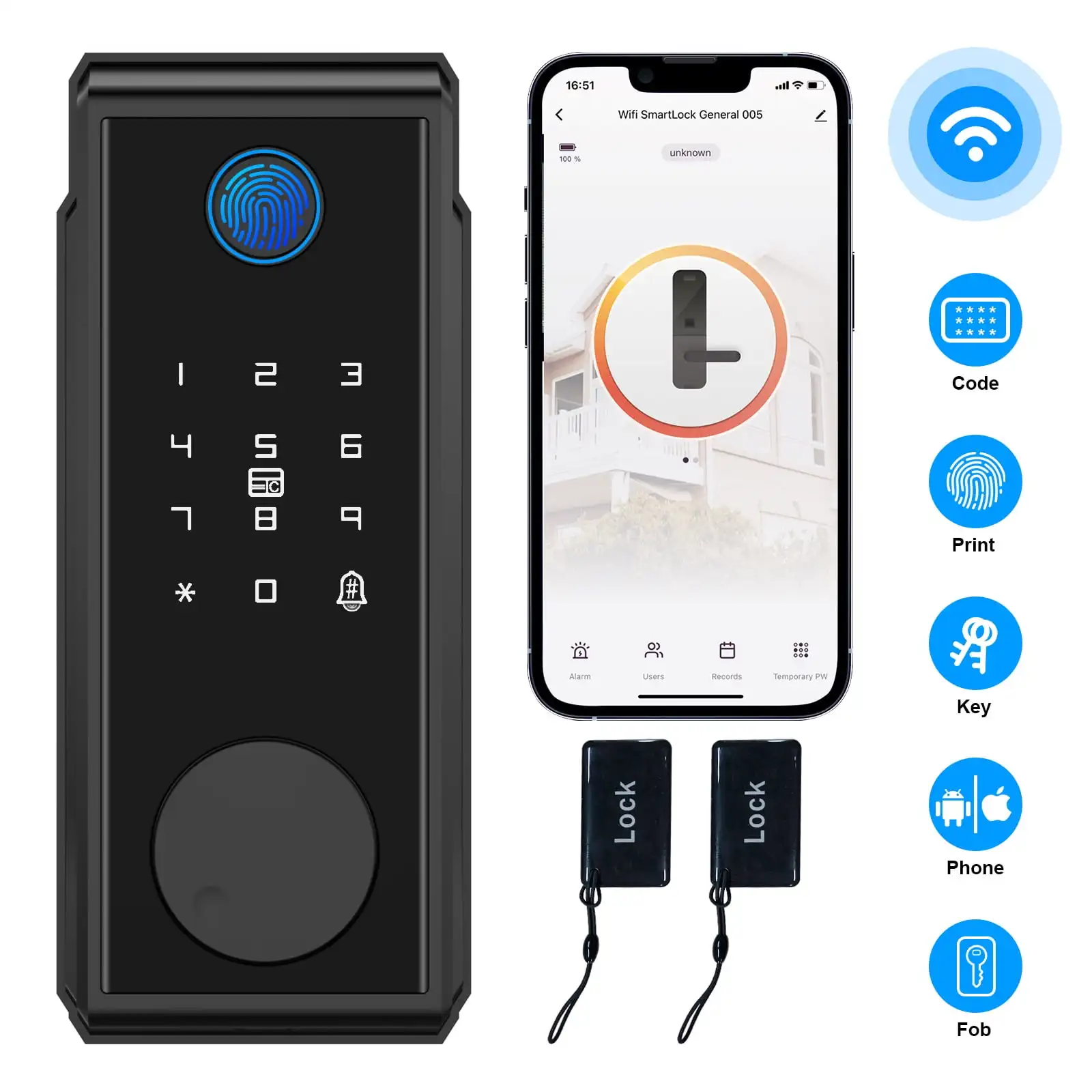 

Smart Lock 2.4G WiFi Keyless Entry Door Lock with Touchscreen Keypad IP65 Weatherproof APP Remote Control