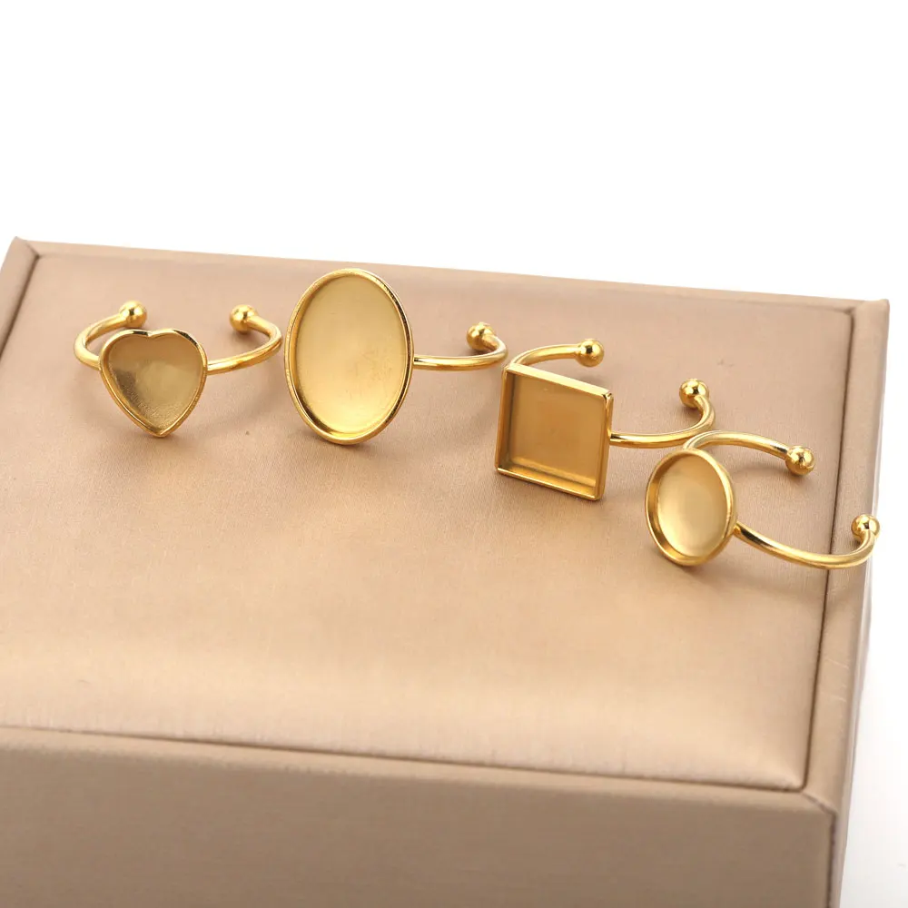 10 Stück verstellbare offene Ringfassungen aus Edelstahl, leere Basis, Lünette, Cabochons, Ringe für Schmuckherstellung, DIY-Fingerring, blanko – Detail 5
