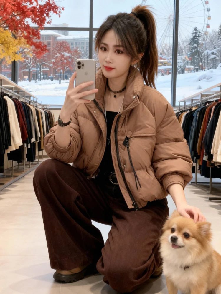 Moda ort para baixo algodão jaet feminino thiened inverno outerwear versátil commute sle coreano solto ajuste fechamento com zíper