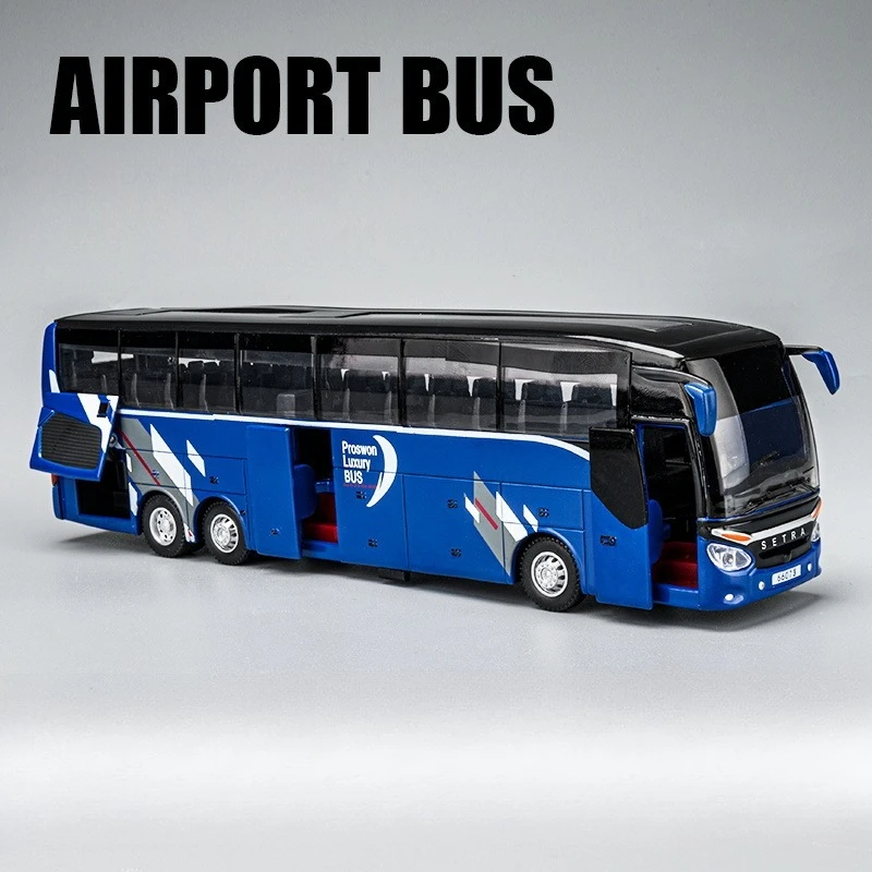 SETRA – Bus de luxe en alliage moulé sous pression, échelle 1/32, jouet pour enfants, voiture de voyage d'affaires, Bus tiré, son et lumière miniatures