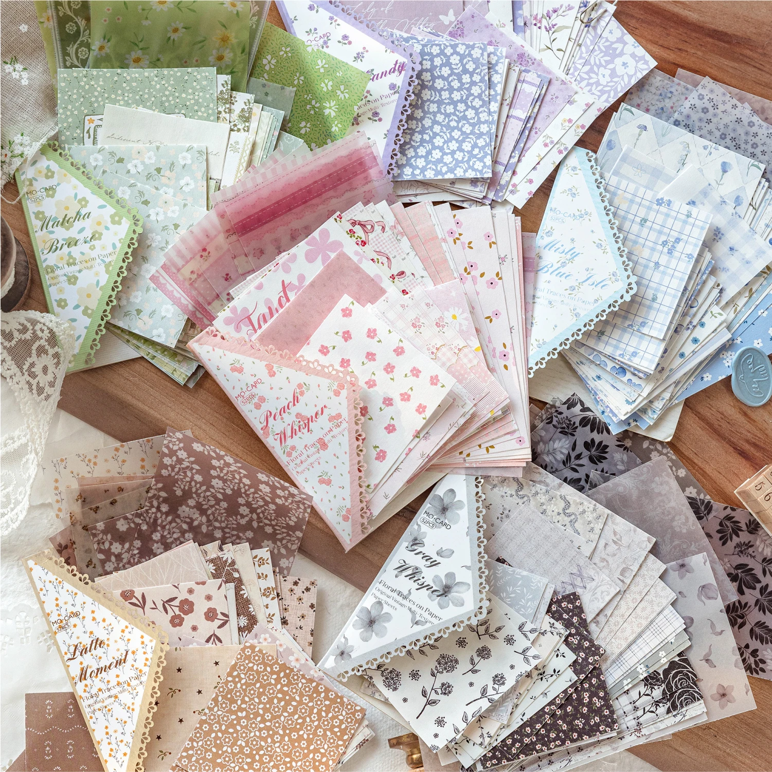 52pcs Multi material material paper,small,fresh,gentle,windless,no adhesive backing,hand tent material,DIY decorative paper