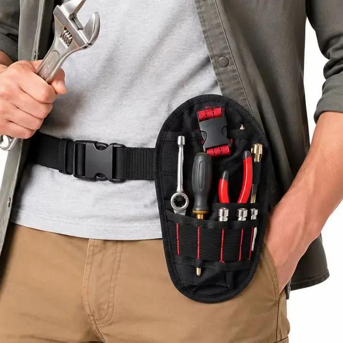 Angled Drill Holder w/Multiple Tool Loops, Evenly Balanced Belt Holster, Portable Multifunctional Tool Kit Carrier