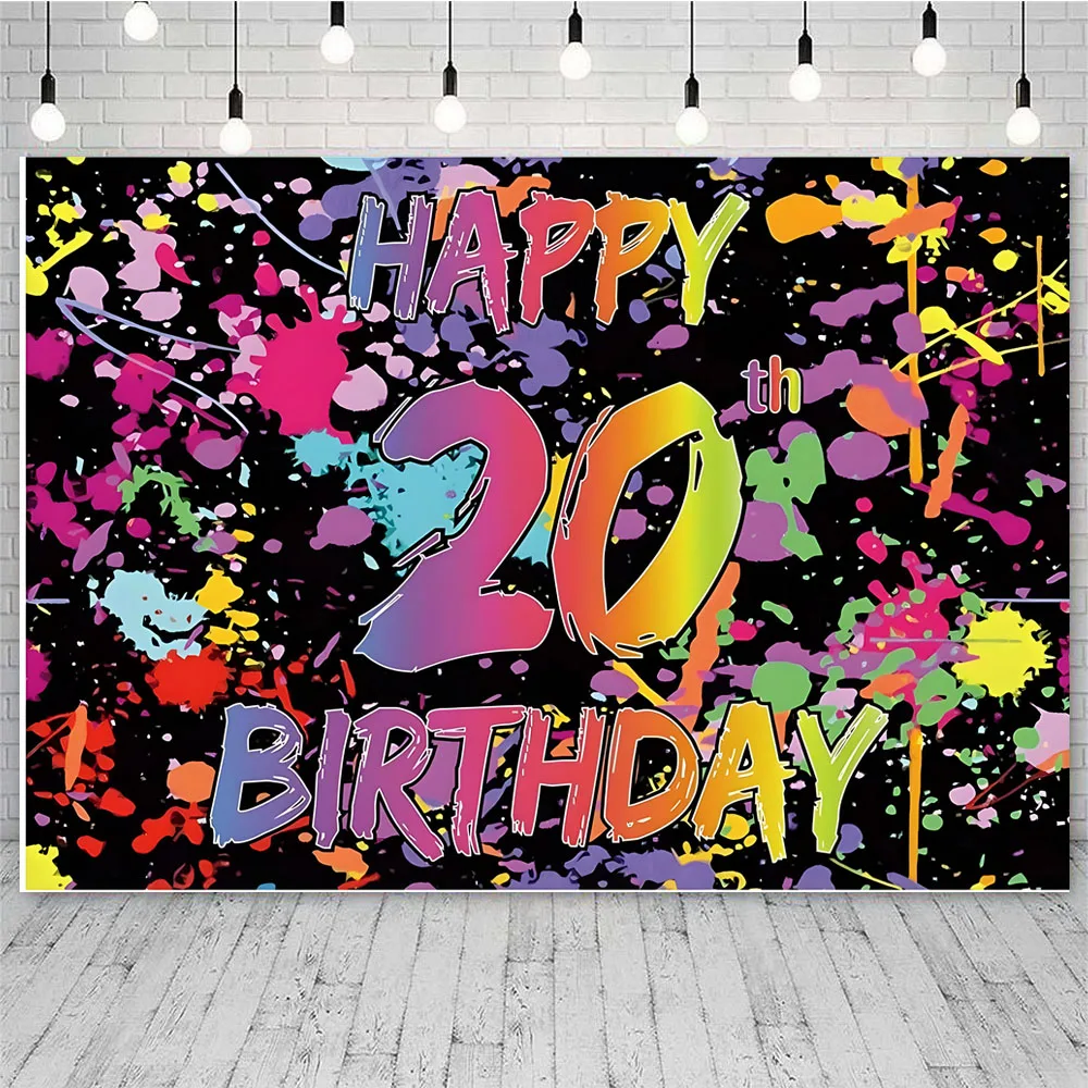 Happy 20th Birthday Backdrop Banner Red and Black 20 Years Old Decoration Photography Background Party Supplies Studio Props