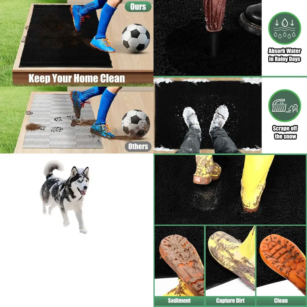 

60 x 36 Absorbent Outdoor Doormat, Washable Non-Slip Indoor Door Mat for Dogs, Mud-Resistant Entryway Mat in Black