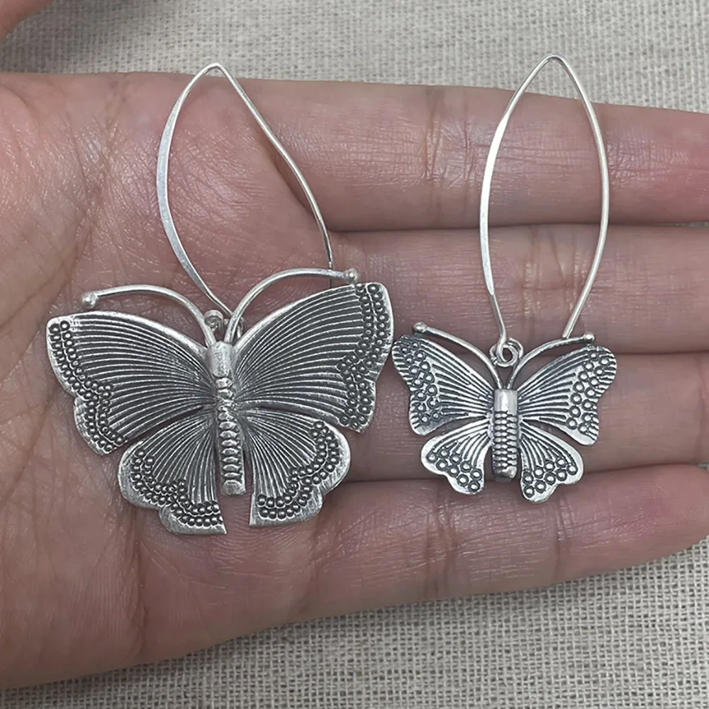 Pendientes de gota de mariposa grandes exagerados para mujer, Plata de Ley 100% 925 pura auténtica, Estilo Vintage hecho a mano