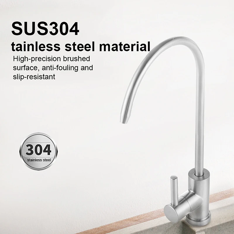 1/2 Heads Kitchen Faucet 1/4 Inch Connect Reverse Osmosis Faucet Single Double  Hole Stainless Steel Water Filter Home Supplies