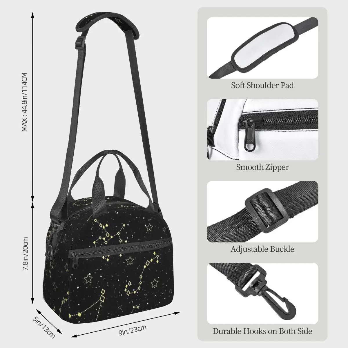 Night Sky Golden Celestial Stars Zodiac Constellations Lunch Bags Bento Box Lunch Tote Picnic Bags  Thermal Bag for Woman Work