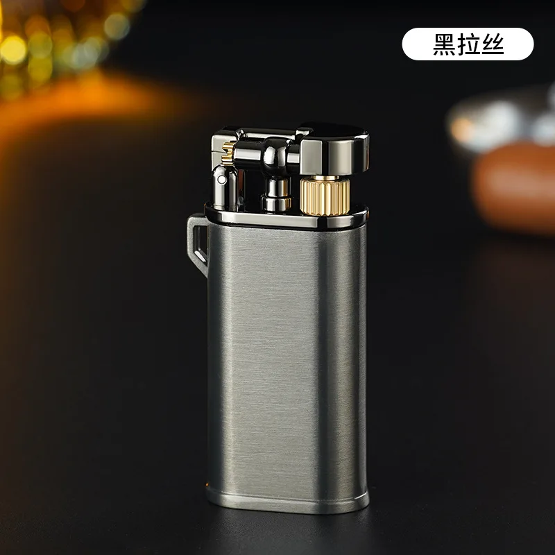 SPUNK Retro Metal Outdoor Windproof Butane Gas Lighter Rocker Arm Grinding Wheel Oblique Flame Pipe Cycle Use Lighter Cigar Tool image 3