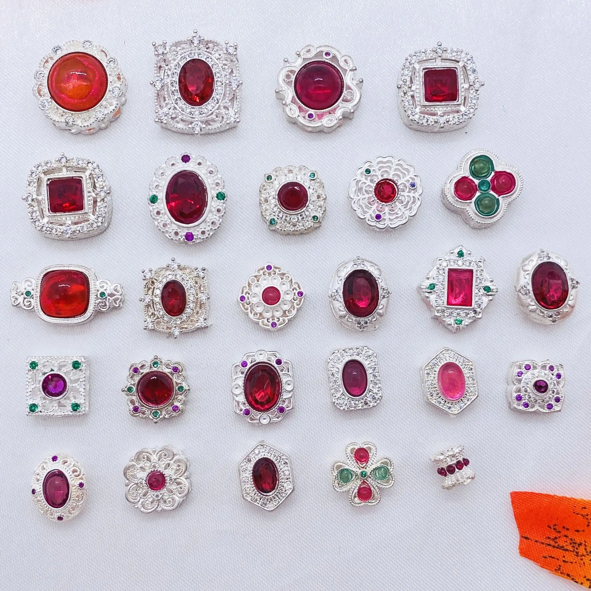 10pcs Copper Plated Silver Inlaid Red Zirconium Spacer Bead Accessories DIY Bracelet Necklace Jewelry Making Beads Wholesale