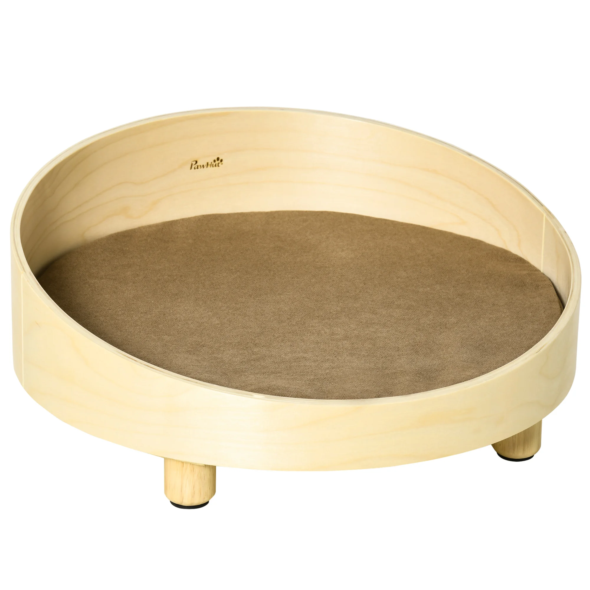 PawHut Cama de Madera para Perros con Cojín Acolchado Patas Elevadas Ø59x23,5 cm