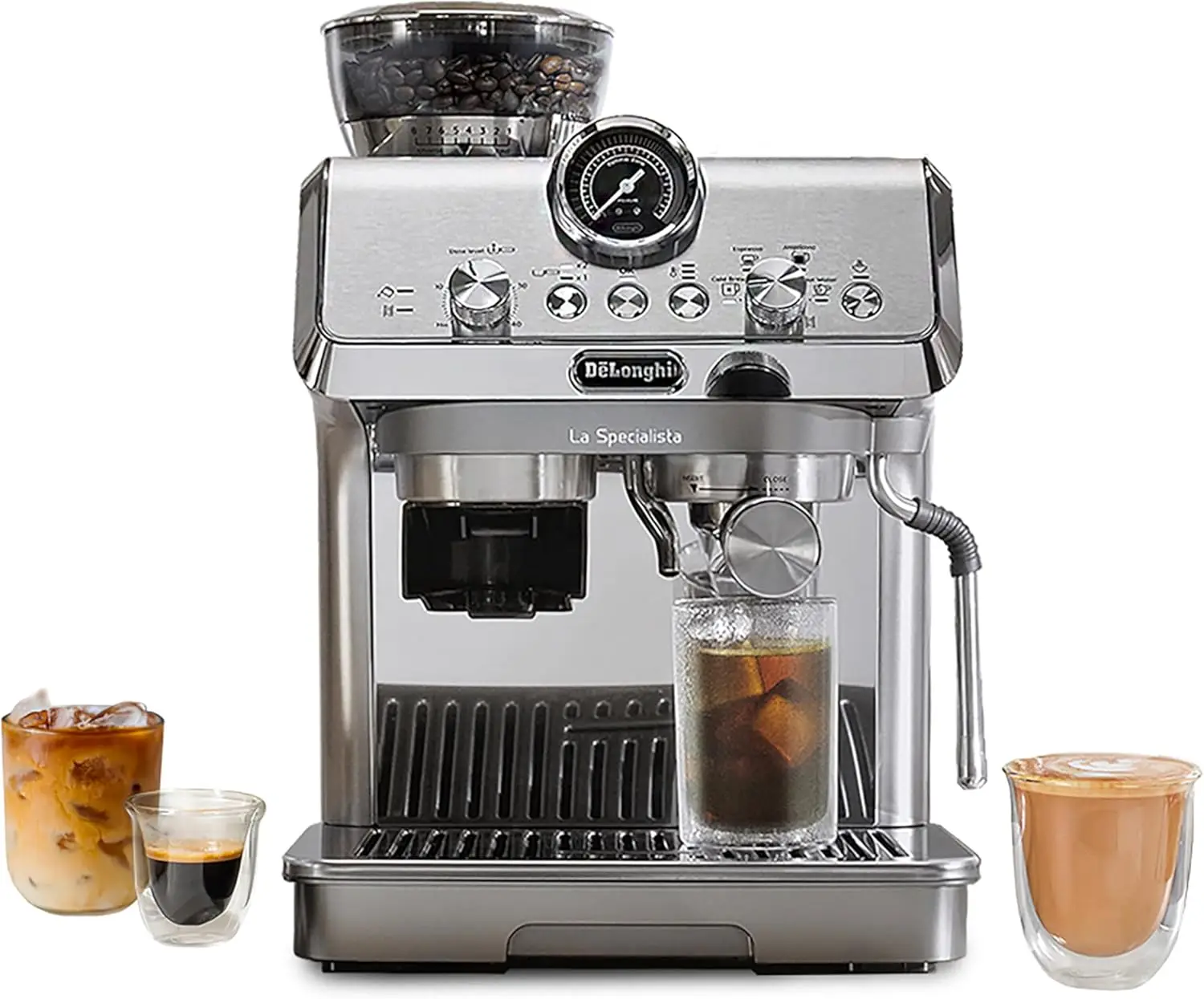 Espresso Machine with Cold Brew, Manual Milk Frother, Barista Kit for Latte, Cappuccino, Built-in Grinder, EC9255M